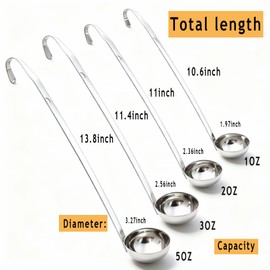 Markeny 4 Pieces Stainless Steel Soup Ladle Metal Handle Ladle with Pouring Rim,1oz/2oz/3oz/5oz Set Ladles for Cooking Soup Sauce