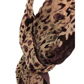 Sheer Velvet Beige Leopard Print Fringed Lightweight Scarf Shawl Wrap (Brown)