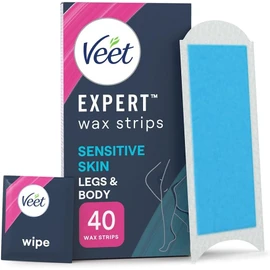 Veet Expert Cold Wax Strips, 40 Waxing Strips + 4 Finish Wipes, Wax Strips For Sensitive Skin, Waxing Kit, Leg Wax Strips, Sensitive Skin, Smooth Skin, Waxing, Hair Removal