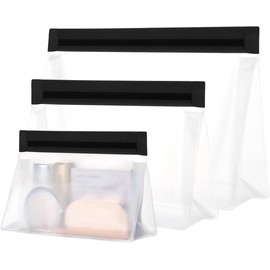 Leak Proof Clear Toiletry Bag - Sealed TSA Approved Toiletry Bag with Reinforced Seams, Reusable and Easy to Clean, Clear Travel Bags for Toiletries, Food-grade PEVA Mother's day gift Portable cosmetic storage - Color: 2L+2M, Black