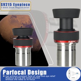 Svbony SV215 Planet Zoom Telescope Eyepiece 3-8 mm, 1.25 Inches Parfocal 56 Degree Constant AFOV for Short Focus Telescope OTA High Magnification Moon Planet Observations