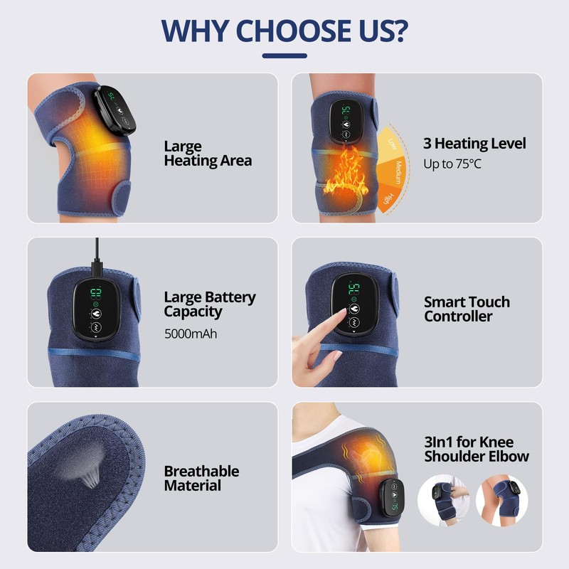 MOAJAZA Cordless Knee Massager with Heat and Vibration, Heating Pad
