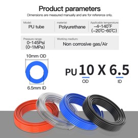 HNJPC PU tube 10mm OD 6.5mm ID Polyurethane tubing Pneumatic hose air pump Air compressor gas pipe air line Clear 100Ft 32 Meter