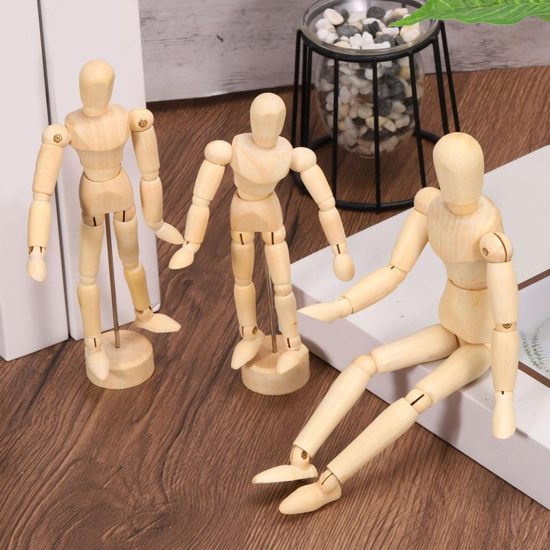 PATIKIL 5.5" Wooden Mannequin Figure, 4 Pcs Artist Drawing Manikin
