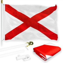 UD_G128 Combo Pack: 6 Feet Tangle Free Spinning Flagpole (White) Alabama AL State Flag 3x5 ft Printed 150D Brass Grommets (Flag