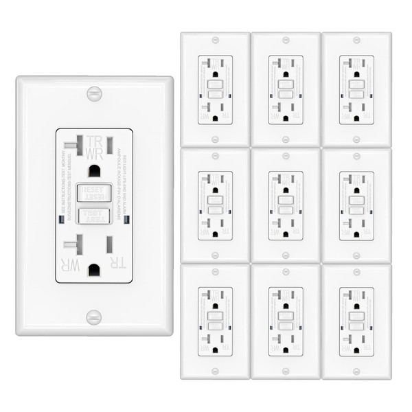 OMEENET 20 Amp GFCI Outlet, Tamper Resistant, Weather Resistant, Self Test GFI Receptacle, 20A Ground Fault Circuit Interrupter Outlet for Indoor or Outdoor Use, UL Listed, White(10 Pack)