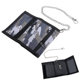 DAWRIS Children's Slim Wallet Boys Wallet Children with Chain Clip Zip Foldable Triple Children's Purse Children's Purse Boys Wallet for Teenagers Boys Men, d, European and American