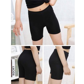 Auranso Girls Dance Shorts Kids Solid Color Breathable Bike Shorts Stretchy Undershorts for Sports Play or Under Skirts 5 Pack, Black, 4-5 Years