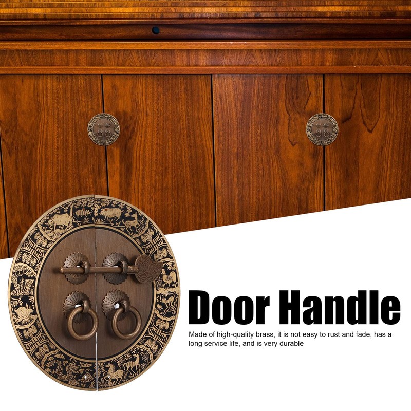 QANYEGN Round Shape Brass Cabinet Handle, Chinese Style Retro Round