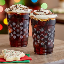 WEBSTORE SUPPLY Holiday Snowflake 16 Oz Clear Plastic Cups, Winter Fun Disposable Cold Drink Tumblers, Durable Plastic Cups For Parties And Festive Events (Case of 1000)