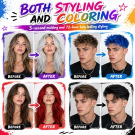 Temporary Hair Color Wax Black for Kids Women Men,Natural Instant Hair Wax Color,Premium Non Greasy,Easy to Wash,Travel Size,Perfect for Halloween, Children's Day,Cosplay & Parties,50g