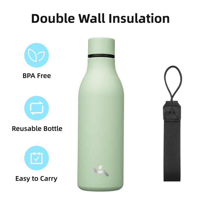 Konokyo Insulated Water Bottle with Strap,18 oz Double Wall Stainless