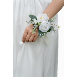 BENCENTRE White Corsages for Wedding(Set of 6),Corsages for Prom,Party Prom Hand Flower Decor,Mother of The Bride Corsage,Bridesmaid Wrist Corsage
