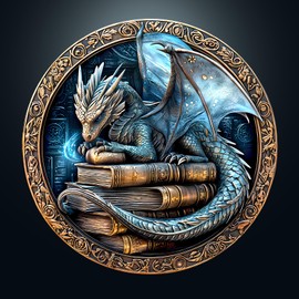 Puzzle 1000 Pieces Adults, Classic Puzzles Rounds, Blue Books Dragon, 67.5 x 67.5 cm Jigsaw for Adults, Blue Paper Card, Irregular Unique Puzzle for Family Friends
