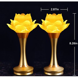 Omeet 1Pair - LED Glazed Lotus Buddhist Lamp, Light offering Before Buddha, USB Rechargeable Lotus Light, Temple Decoration & Faith Supplies - 8 inches