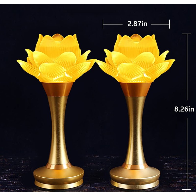 Omeet 1Pair - LED Glazed Lotus Buddhist Lamp, Light offering