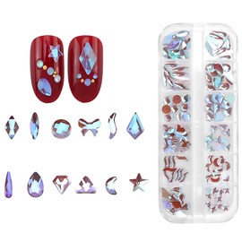 Jollin 120pcs Flatback Rhinestones Glass Charms Diamantes Gems Stones for Nail Art Box Multi Shapes Aurora Purple