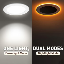 Rollin Light Canless LED Recessed Lighting 6 Inch 6 Pack 6CCT Ultra-Thin Recessed Downlight Lights with Night Light Mode, 12W 1100LM Dimmable Retrofit Wafer Recessed Lights, 2200K to 5000K