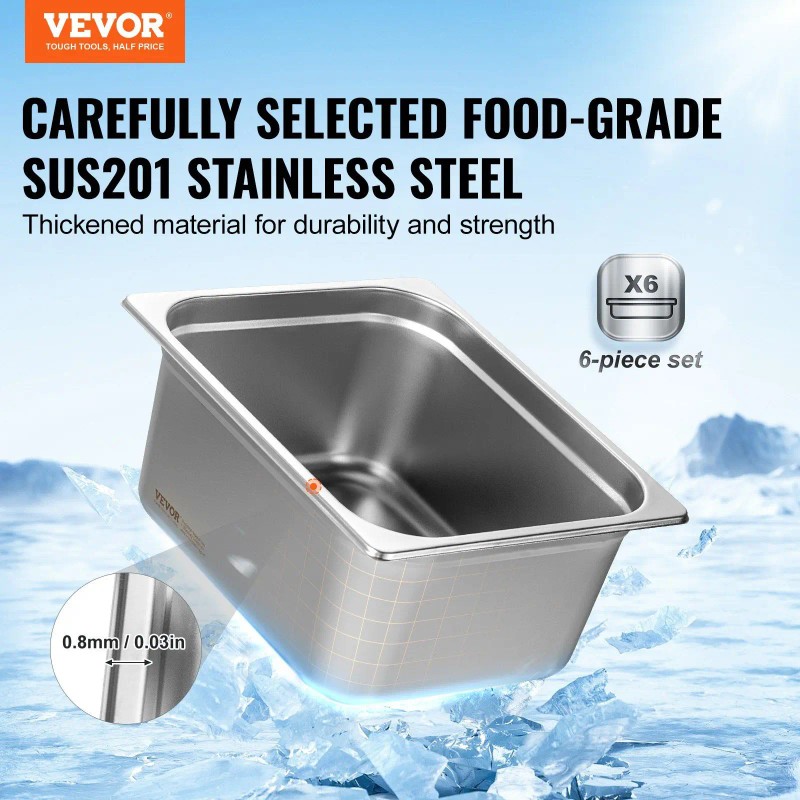 6 Pack 1/2 Size Anti-Jam Commercial Kitchen Steel Fabrication 0.8mm