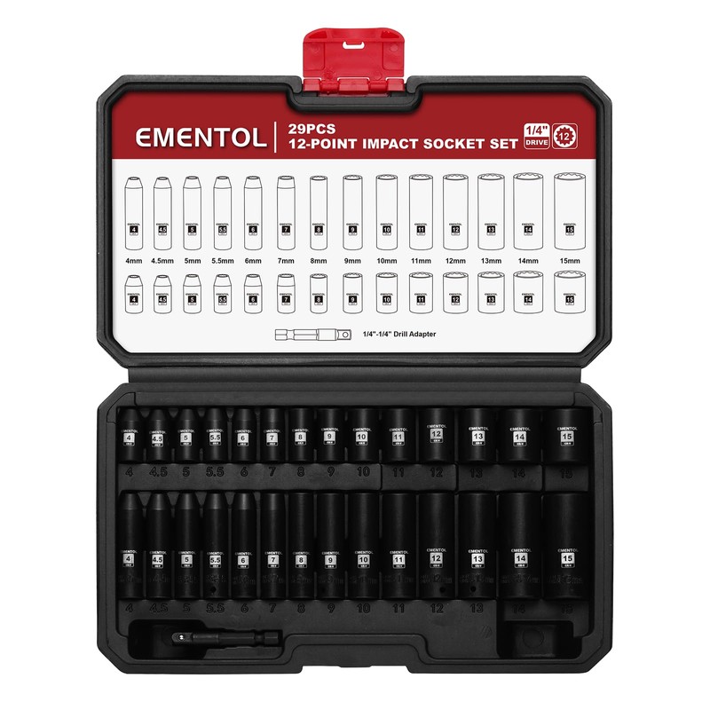 EMENTOL 1/4" Drive Impact Socket Set, 29 Pieces Deep &