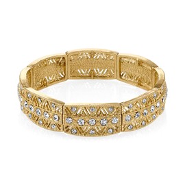 1928 Jewelry Art Deco Rectangular Multi Clear Crystal Stretch Bracelet, Gold
