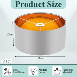 Weewooday 2 Pcs Fabric Drum Light Shade Modern Drum Lamp Shade with E27 to E14 Lamp Shade Adapter Ring,Golden Inner Drum Pendant Ceiling Pendant for Table Lamp Bedside Lamp Floor Lamp(Grey,XL)