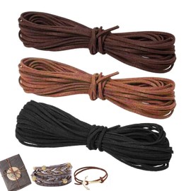 Pack of 3 Leather Cord for Chains - Leather Cord Faux Suede Cord, Leather Cord Leather Bands for Chains, Leather Cord, Leather Cords, Leather Cord 3 mm x 10 m, for DIY Jewellery Crafts Bracelet