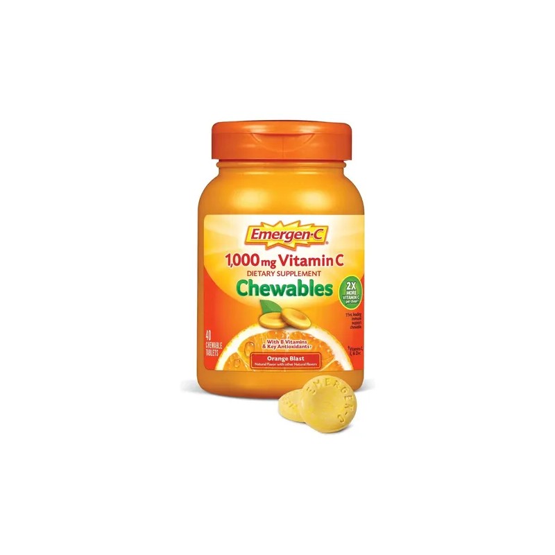 Vitamina C Emergen-C Naranja, Comprimidos Masticables de 1000 mg con