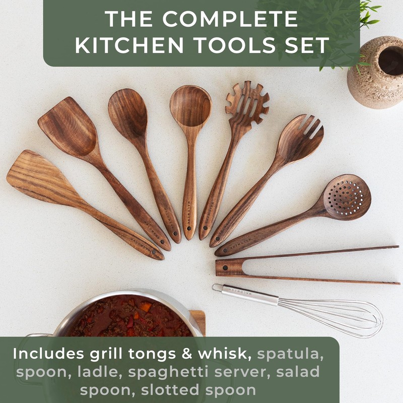 WALDWERK Wooden Spoons for Cooking – 9-Piece Kitchen Utensils Set