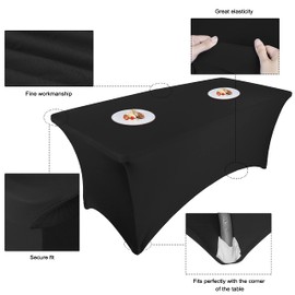 Ocves Stretch Tablecloth 6ft Spandex Polyester Rectangle Stretchy Tablecloth Wedding Party Cocktail Bar Craft Display Washable Tablecloth (Black, 1 Pack)
