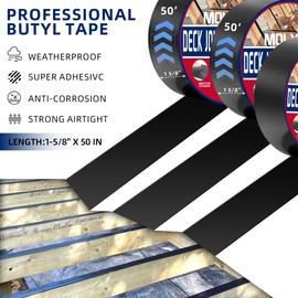 MOLYLY Butyl Deck Joist Tape, 1-5/8" x 50' Joist Tape for Decking, 12 Rolls Waterproof and Anti-Corrosion Butyl Sealant Deck Tape Joist, Ideal for Roofs, Beams, RV, Outdoor Construction Use