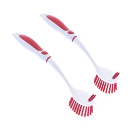 Superio Fruit and Vegetable Scrub Brush with Long Handle - Dish Cleaning Brush, Double Sided Scrubber, Non Scratch Kitchen Scrub Brush for Fruits/Potatoes/Veggies, Sinks, Bath (2, Red)