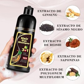 shampoo con tinte 3 en 1,Champú Colorante para Teñir el Cabello,hair dye shampoo para Cubrir Canas Negro,Fórmula con Ingredientes Herbales,Sin Amoniac