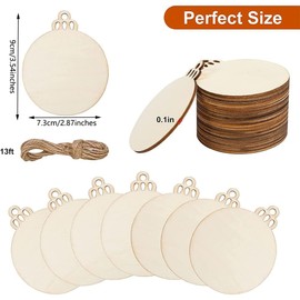 10 Pieces Christmas Wooden Baubles Round Wood Slices Wood Disc Natural Wood Slices Holiday Hanging Ornaments Baubles for DIY Crafts Christmas Tree Decoration, Round Baubles