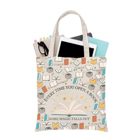 PLITI Book Lover Tote Bag Every Time You Open a Book Some Magic Falls Out Magic Book Gift Magic Fan Gift Book Themed Handbag (Some Magic Falls TGU)