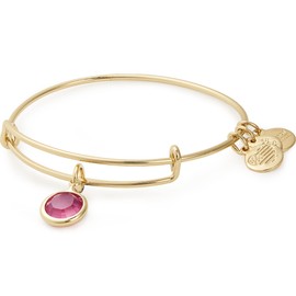 Alex and Ani Birthstones Expandable Bangle for Women, Rose Crystal Charm for October, Shiny Gold Finish, 2 to 3.5 in