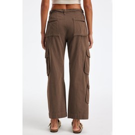 GREAIDEA Cargo Pants for Women Low Rise Drawstring Waist 7 Pockets Hiking Work Wide Leg Pants with Zipper Button Closure Brown