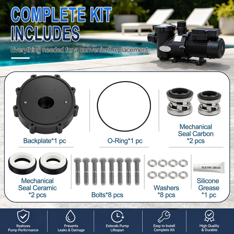 R0445200 Pool Pump Backplate Replacement Kit with Mechanical Seal, O-Ring