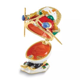 Luxury Giftware by Jere Bejeweled SNOWFALL Snowman Skiing Trinket Box Matching 18 inch Necklace
