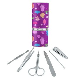 Psychadelic Magic Mushroom Fungi Fungus Pattern Stainless Steel Manicure Pedicure Grooming Beauty Care Travel Kit