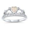 White Simulated Opal Heart Tiara Crown Promise Ring Sterling Silver