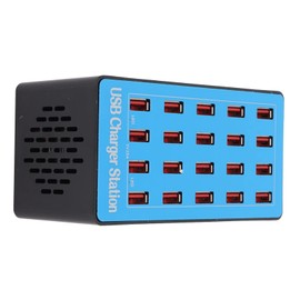 USB Hub Charger, 20 Port, 100 W, USB Charging Station Multiple Devices, Multiple Protection, High Speed Charging Adapter, Non-Slip Design, for Smartphones, Tablets, Blue