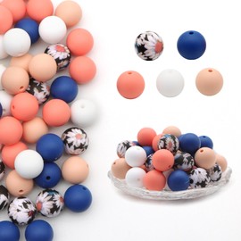David accessories Silicone Beads 15mm Silicone Beads Bulk Round Silicone Beads for Keychain Pens Lanyards Bracelet Necklace Jewelry Making DIY Craft 50Pcs (A)