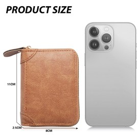 FACATH Card Holder with Coin Compartment - Leather Credit Card Holder with Lots of Space for up to 20 Cards - Wallet for Men and Women with RFID NFC Protection, A-khaki, Minimalist