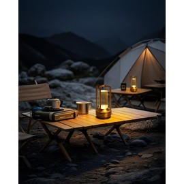 Jinchangming Set of 2 Cordless Table Lamps, LED Rechargeable Battery Operated Desk Lamps with 3 Color Stepless Dimmable, Small Light Portable for Outdoor Patio Bar Restaurants Bedroom Bedside (Gold)