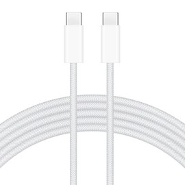 Generic New Nylon Braided 60W PD Type C to Type C Braided Nylon Cable for Compatible Devices, USB 2.0, Fast Charging, Data Cable., White/gray