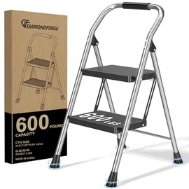 Step Ladder Foldable Folding Stool - for Home Adults Kitchen 2 Stepping Extension Tall Heavy Duty with Handrails - Closet Stepstool Stair Ladders Extendable Stepladder for Indoor House 600Lbs