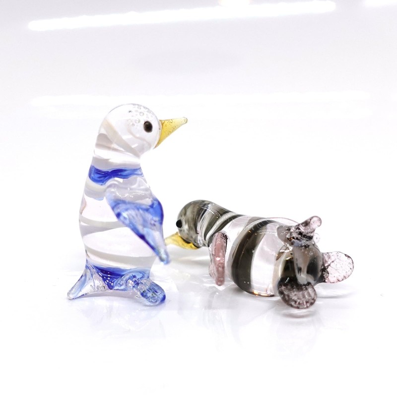 Sansukjai 2 Penguins Miniature Figurines Animals Hand Blown Glass Art