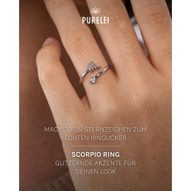 Purelei® Star Sign Ring, Waterproof Women's Ring Made of Durable Stainless Steel, Adjustable Rings from Size 50 to 60, Fashion Jewellery for Your Individual Look, Gemstone