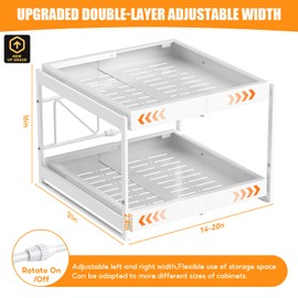 AHOMSEL 2 Tier Pull Out Cabinet Organizer, 21" Depth Cabinet Pull Out Shelves, Expandable 14”-20” W, Heavy-Duty Cabinet Drawers Slide Out for Kitchen Pots, Pans & Pantry Storage